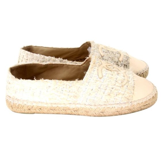 Chanel Espadrille 38 Tweed Patent Leather Cap Toe Flats CC-S0207P-C041 - Picture 5 of 10